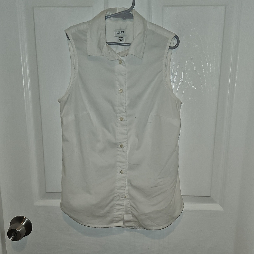 Jcrew Petite XXS White Sleeveless Fitted Button Down Shirt